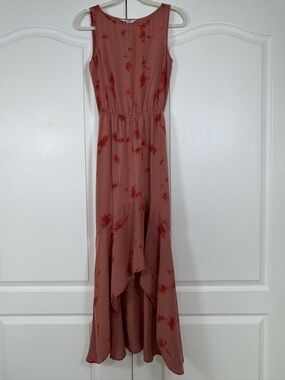 BB Dakota by Steve Madden Tie Dye Sleeveless High Low Maxi Dress Clay Red XS